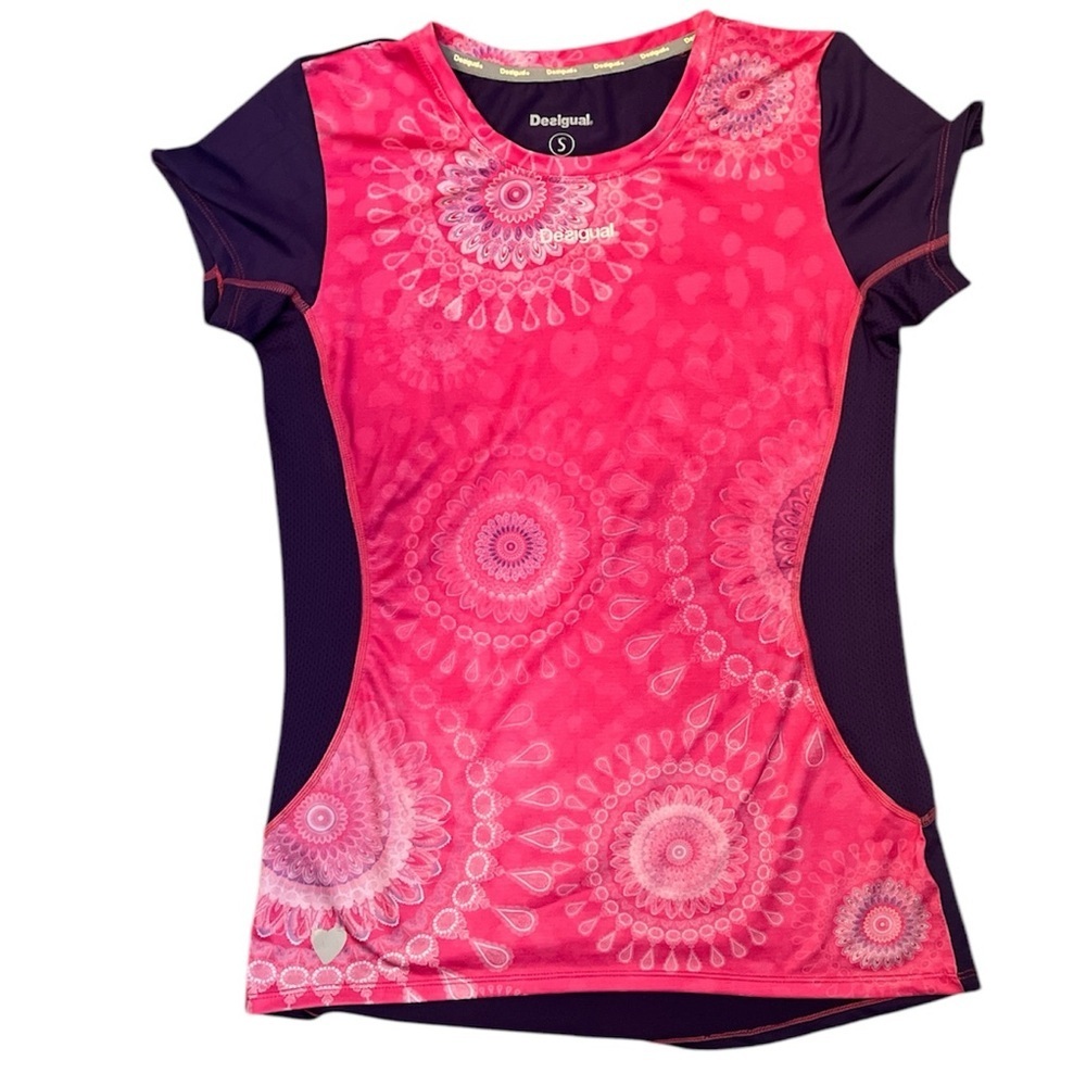 Desigual Small Pink Purple Mesh Side Athletic Top New